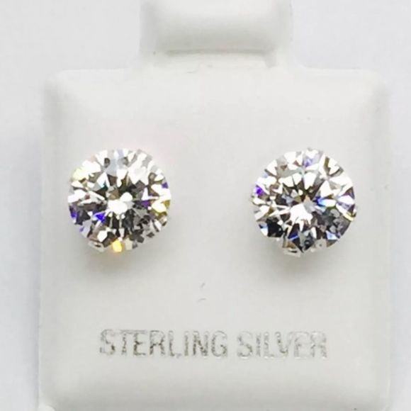 Jewelry - 925 Sterling Silver Stud Diamond Earrings New